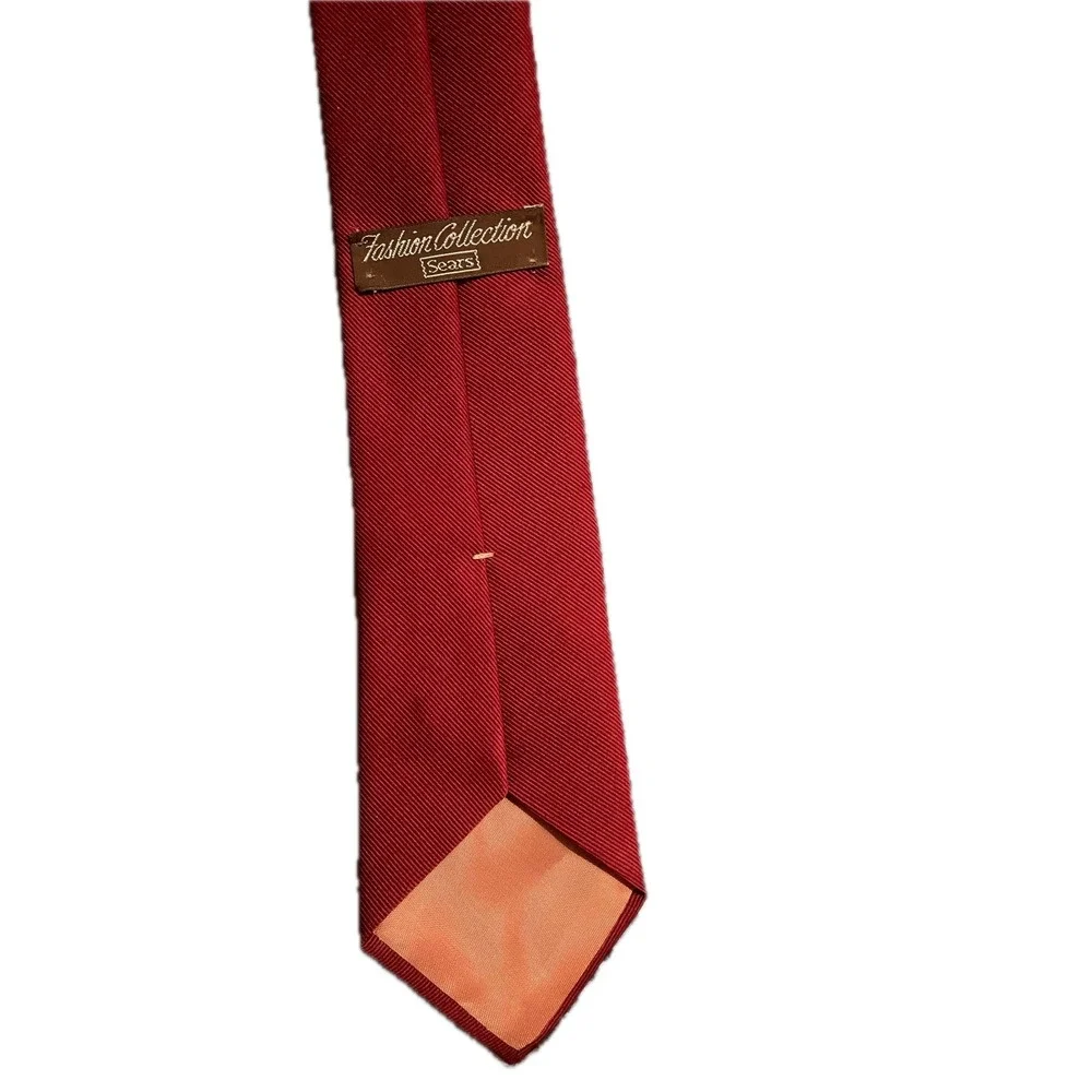 Vintage 70s Sears Mens Red Ribbed Silk Blend Necktie Fall Mod Disco Funky
